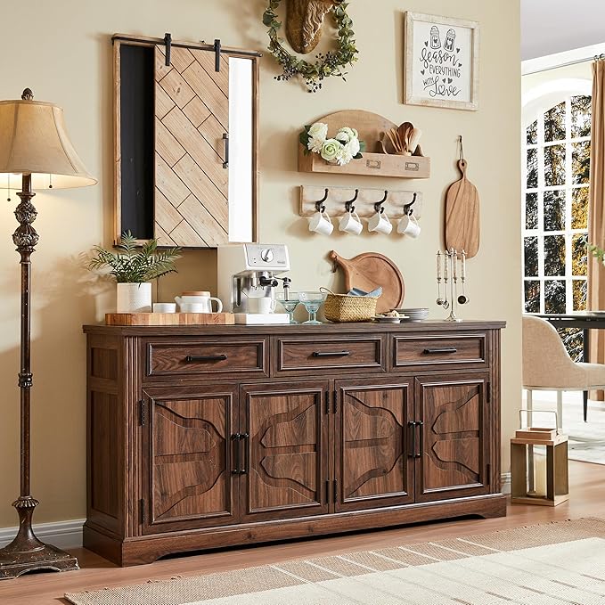 Large Buffet Sideboard Cabinet with Doors and Drawers - Dark Brown