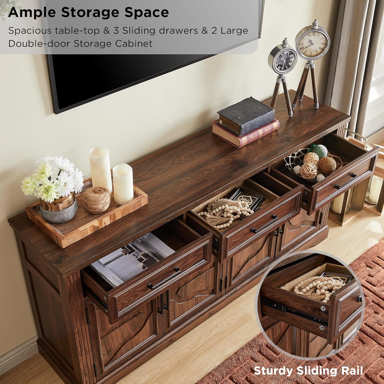 Large Buffet Sideboard Cabinet with Doors and Drawers - Dark Brown