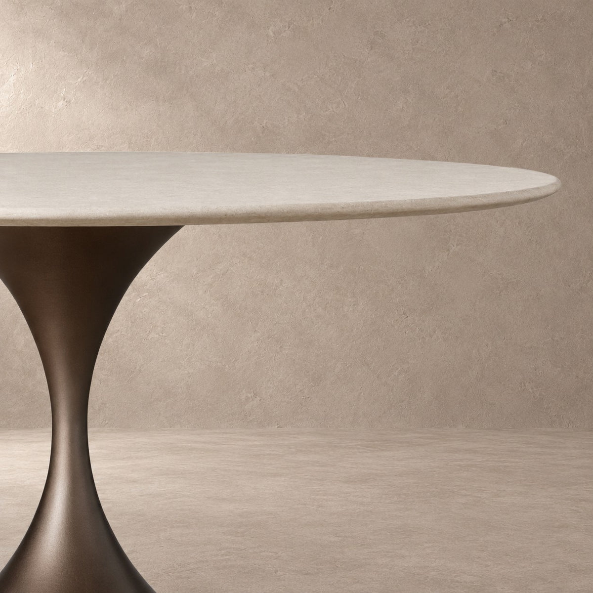 Round Stone-Top Steel-Base Dining Table