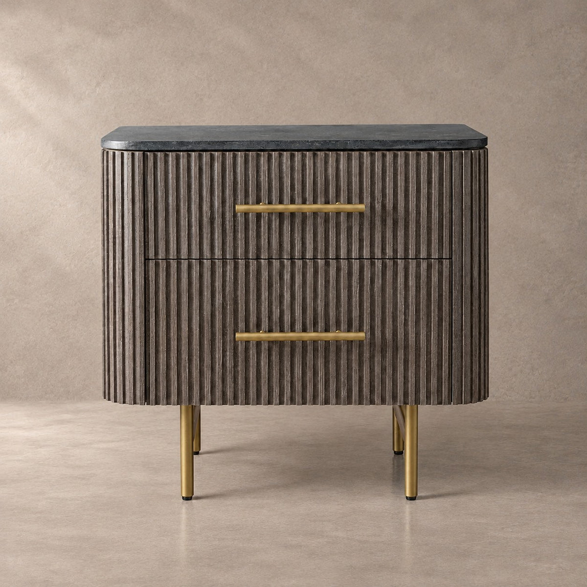 Double Drawer Bedside Chest with Stone Top