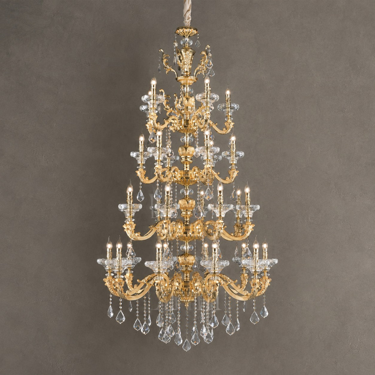 Baroque Revival Crystal Chandelier with Industrial 24K Gold Finish