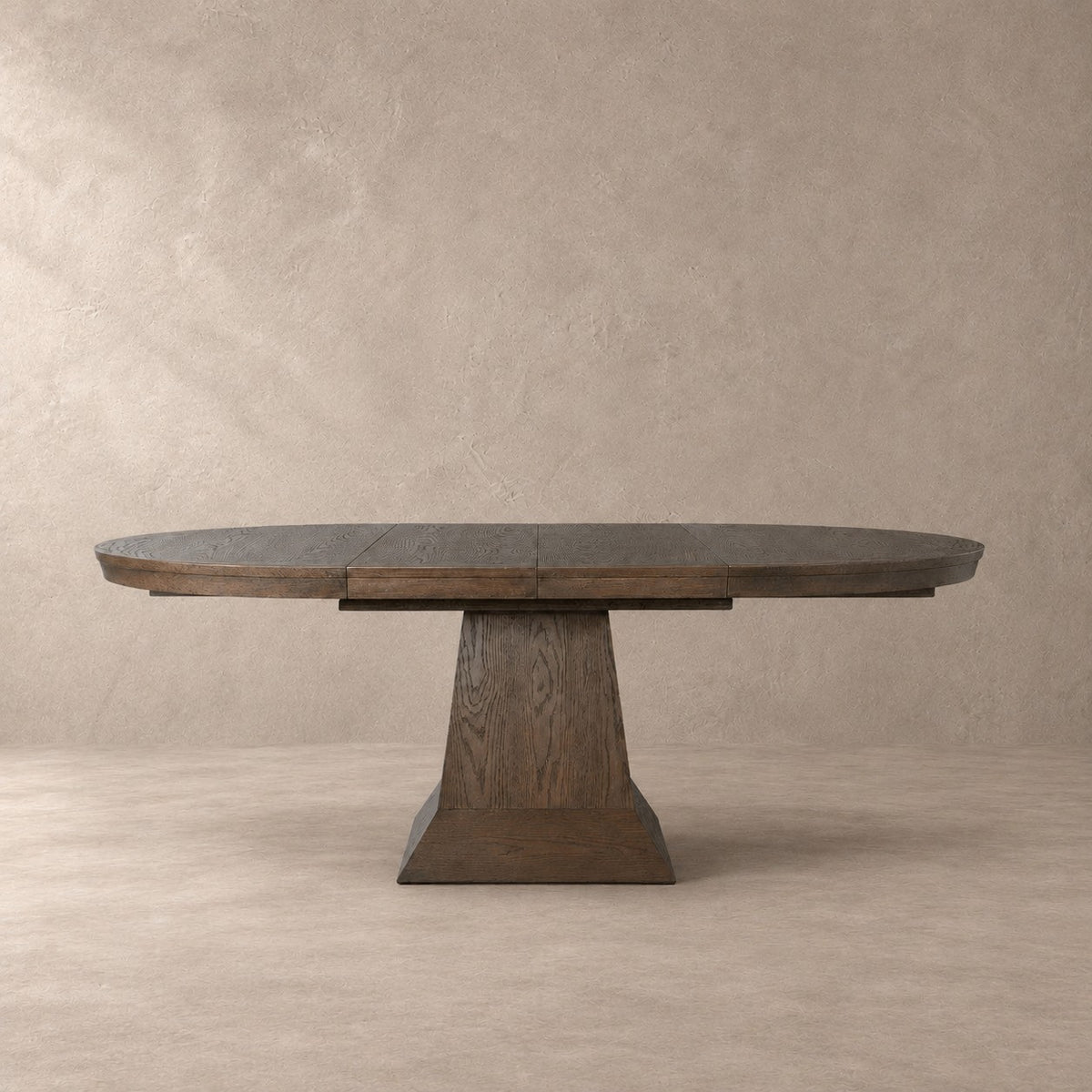 Expandable Round Oak Dining Table with Leaves