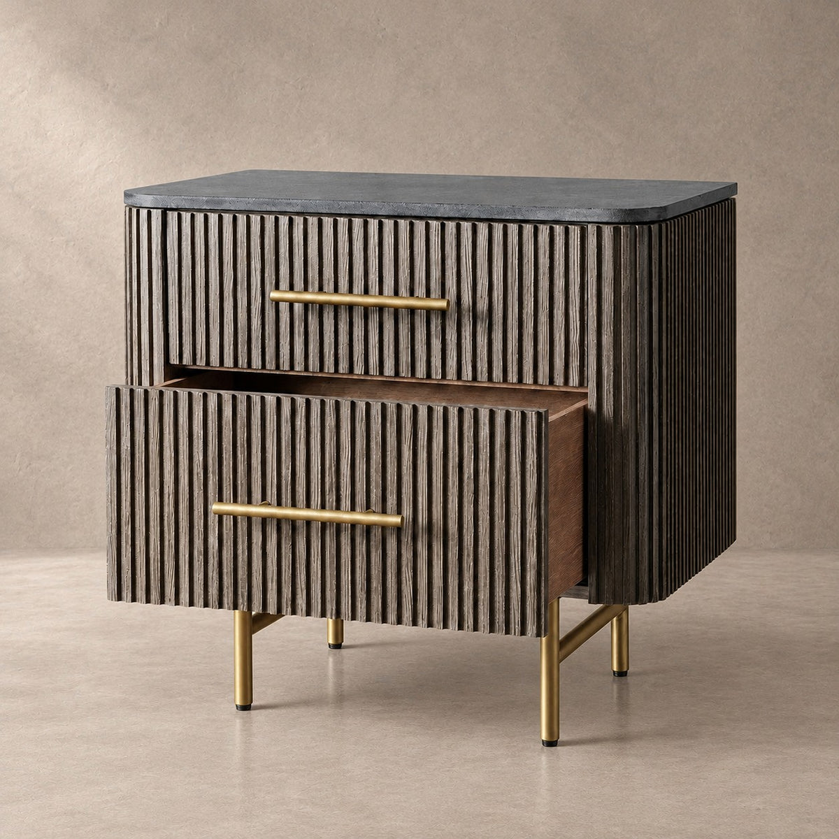 Double Drawer Bedside Chest with Stone Top
