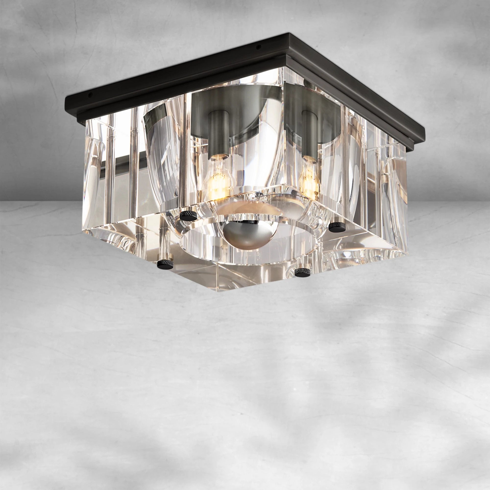 Exquisite Sable Square Crystal Flushmount Ceiling Light Brass & K9 Glass