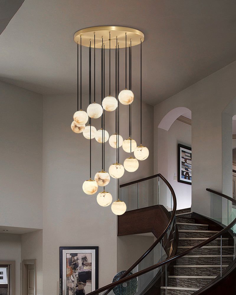 Small Alabaster Cluster Globes Ceiling Pendant Light For High Ceiling
