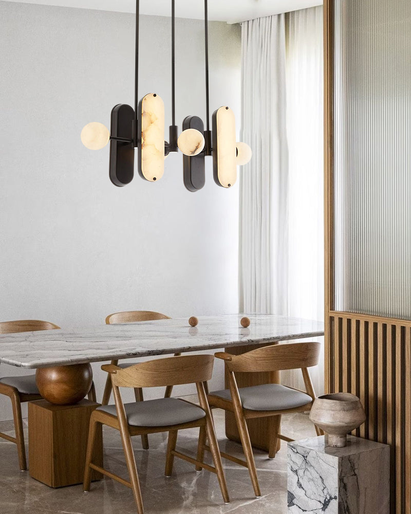 8-Light LED Linear Pendant Lighting in White Alabaster