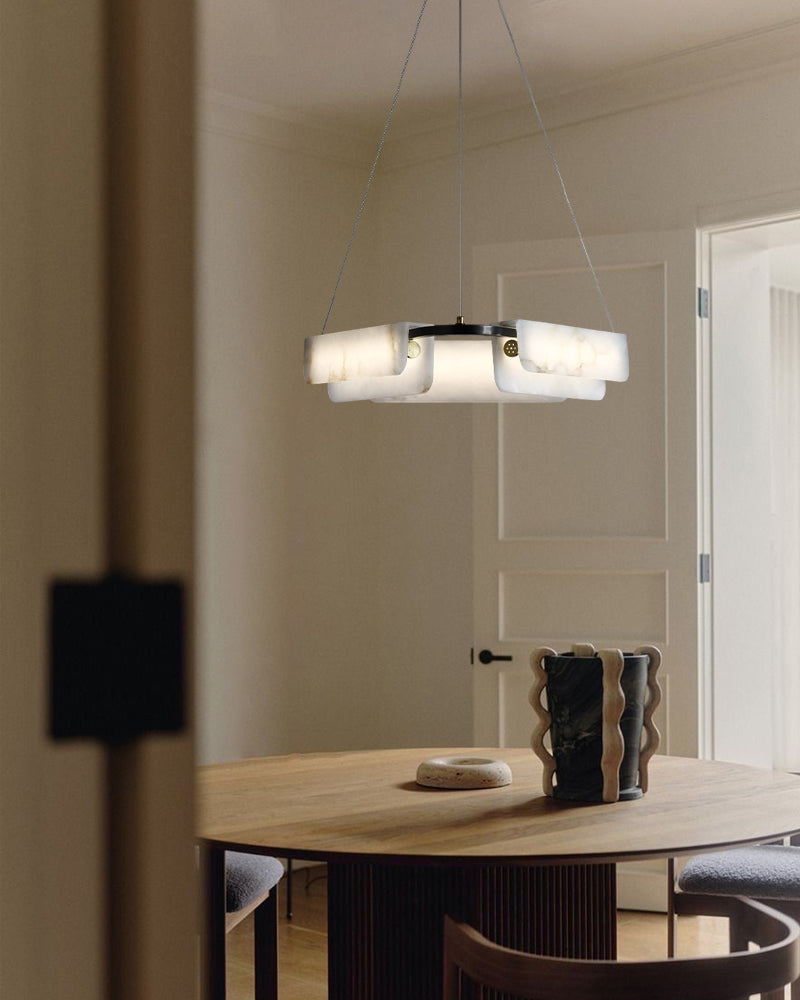 Modern Linear Black Metal Elegant Alabaster Pendant for Living room Lighting