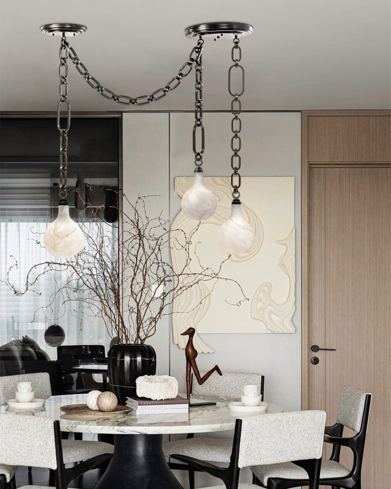 Cluster White Alabaster Globe Pendant Light with adjustable chain