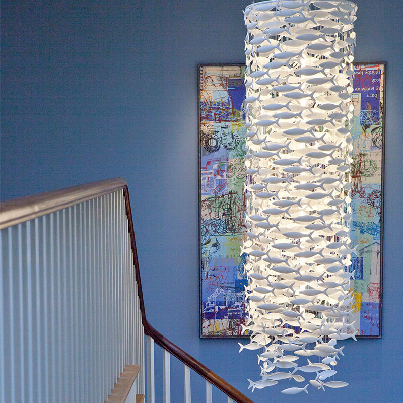 Elegant Porcelain Fish Shaped Dining Table Chandelier with Warm Light