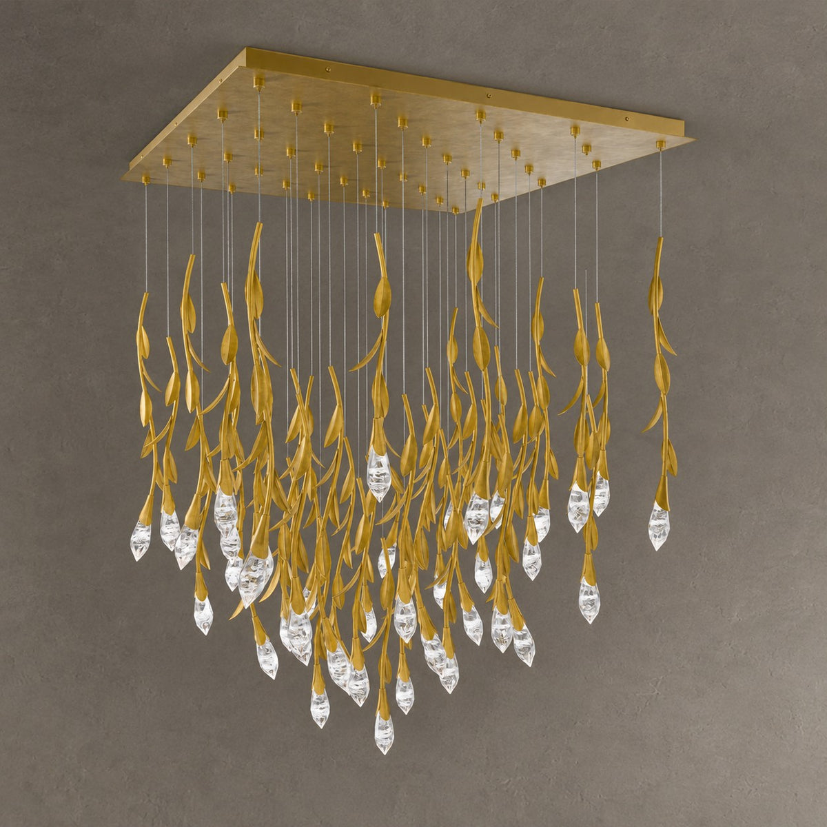 Modern Luxury Floating Branches Floral Crystal Chandelier with Square Canopy for High-ceiling
