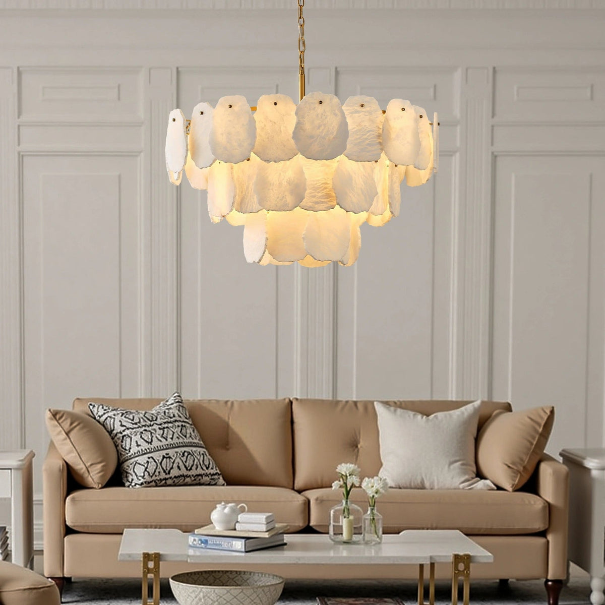 Layered Alabaster Round Chandelier