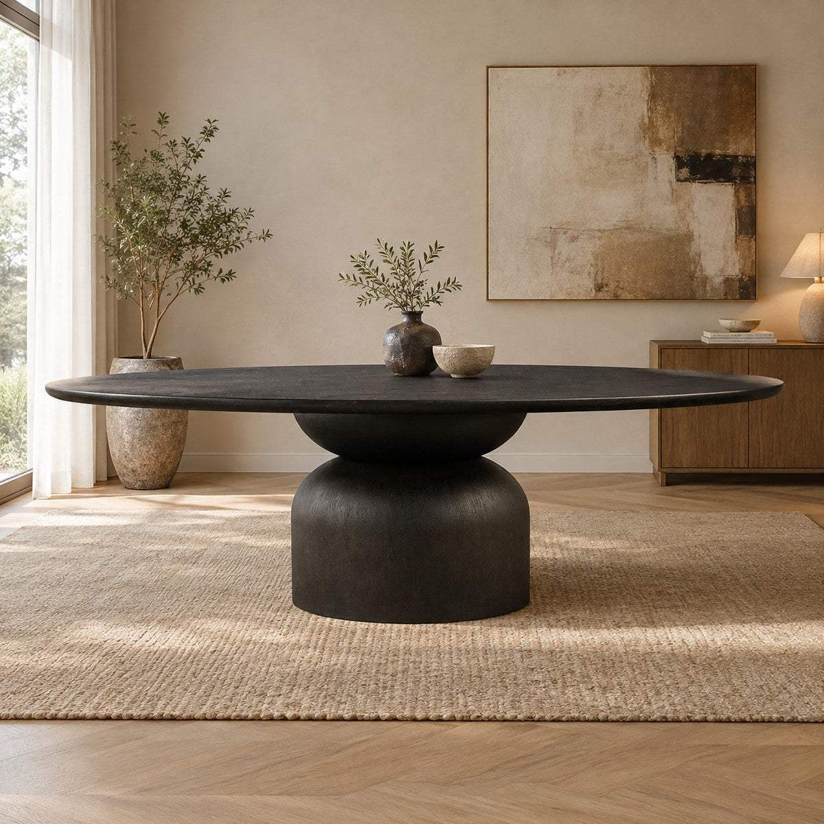 Hand-Sculpted Modern Oval Oak Dining Table
