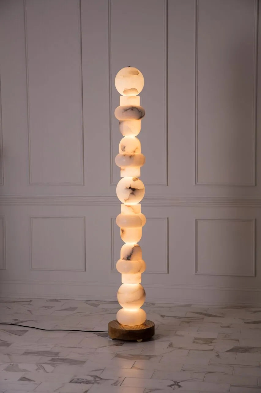 Alabaster Totem 16 Tall Floor Lamp with Metal & Alabaster Finish