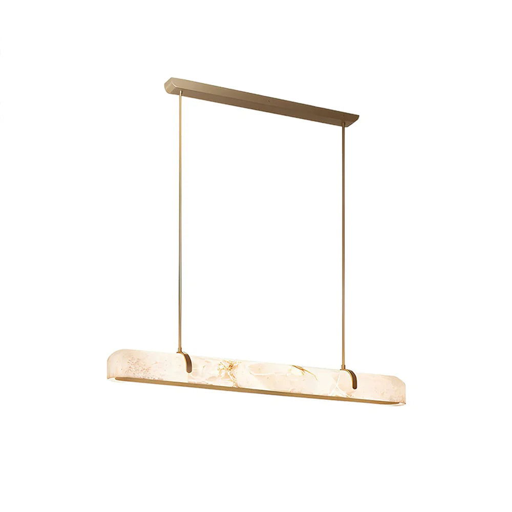 Elegant Alabaster Linear Brass Chandelier with LED Glow