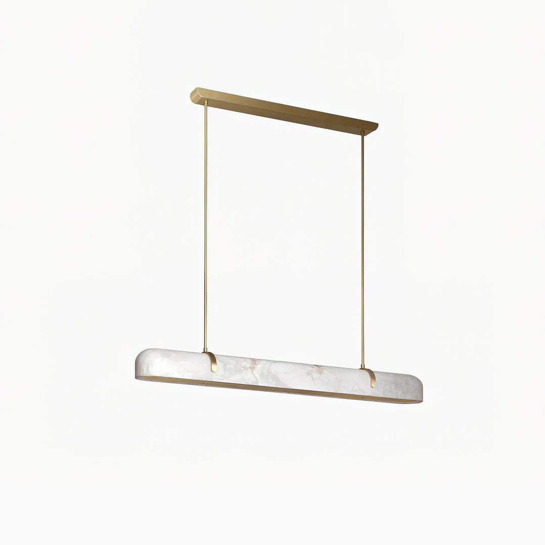 Elegant Alabaster Linear Brass Chandelier with LED Glow