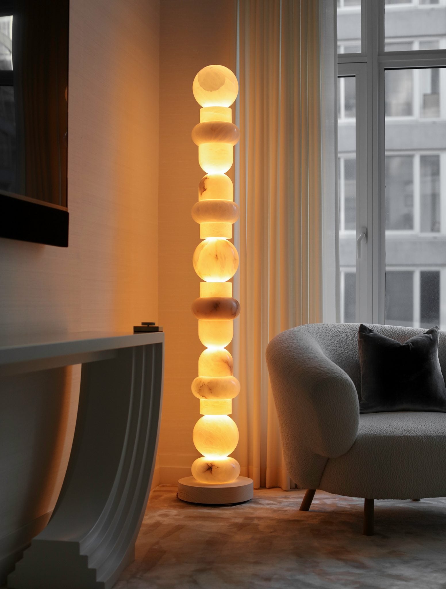 Alabaster Totem 16 Tall Floor Lamp with Metal & Alabaster Finish