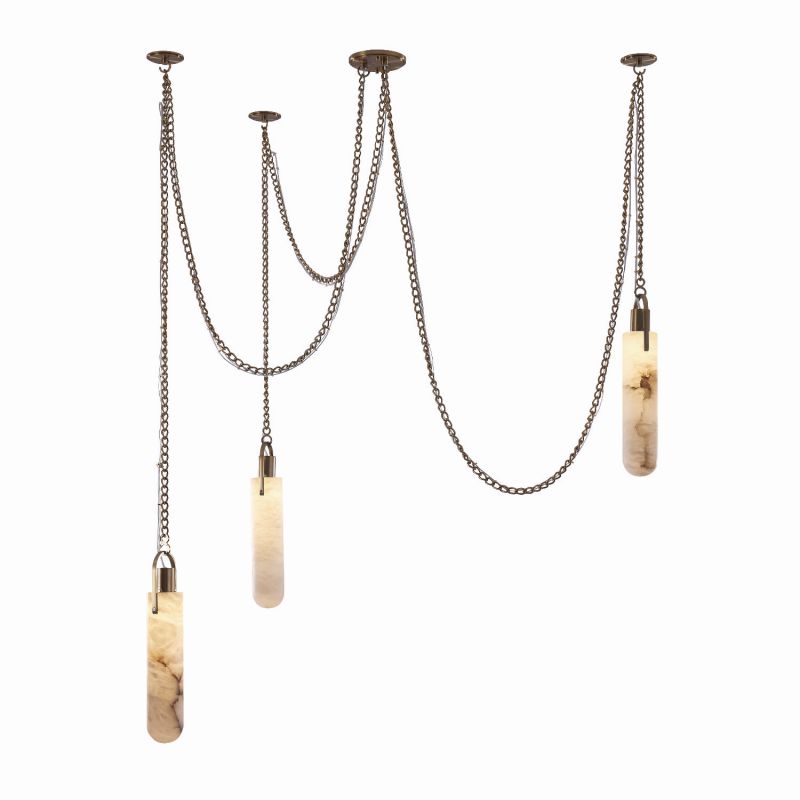 Alabaster Flint 3-Light LED Gypsum Pendant with Vintage Brass