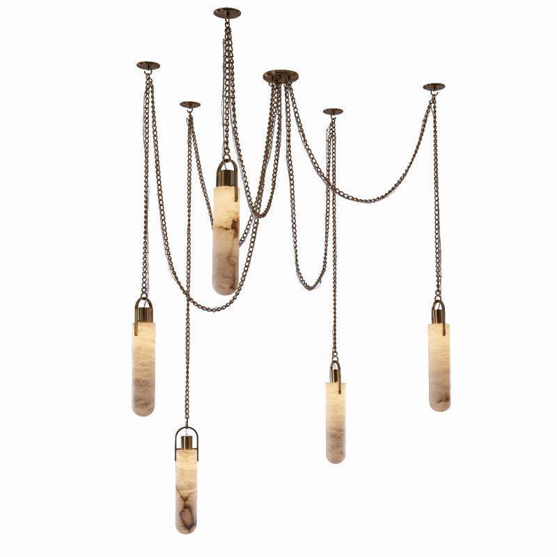 Alabaster Flint 5-Light LED Multi-Drop Pendant with Vintage Brass Finish