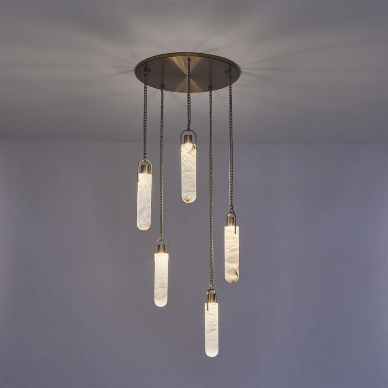 Alabaster Flint Multi-Light Round Pendant Chandelier – Staircase Hallway