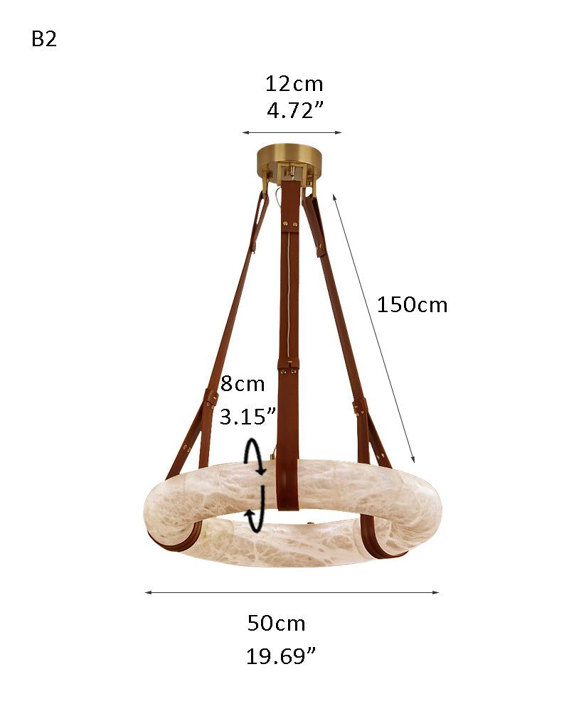 Oval Alabaster LED Large Pendant lamp with adjustable leather, Dia 16/24"