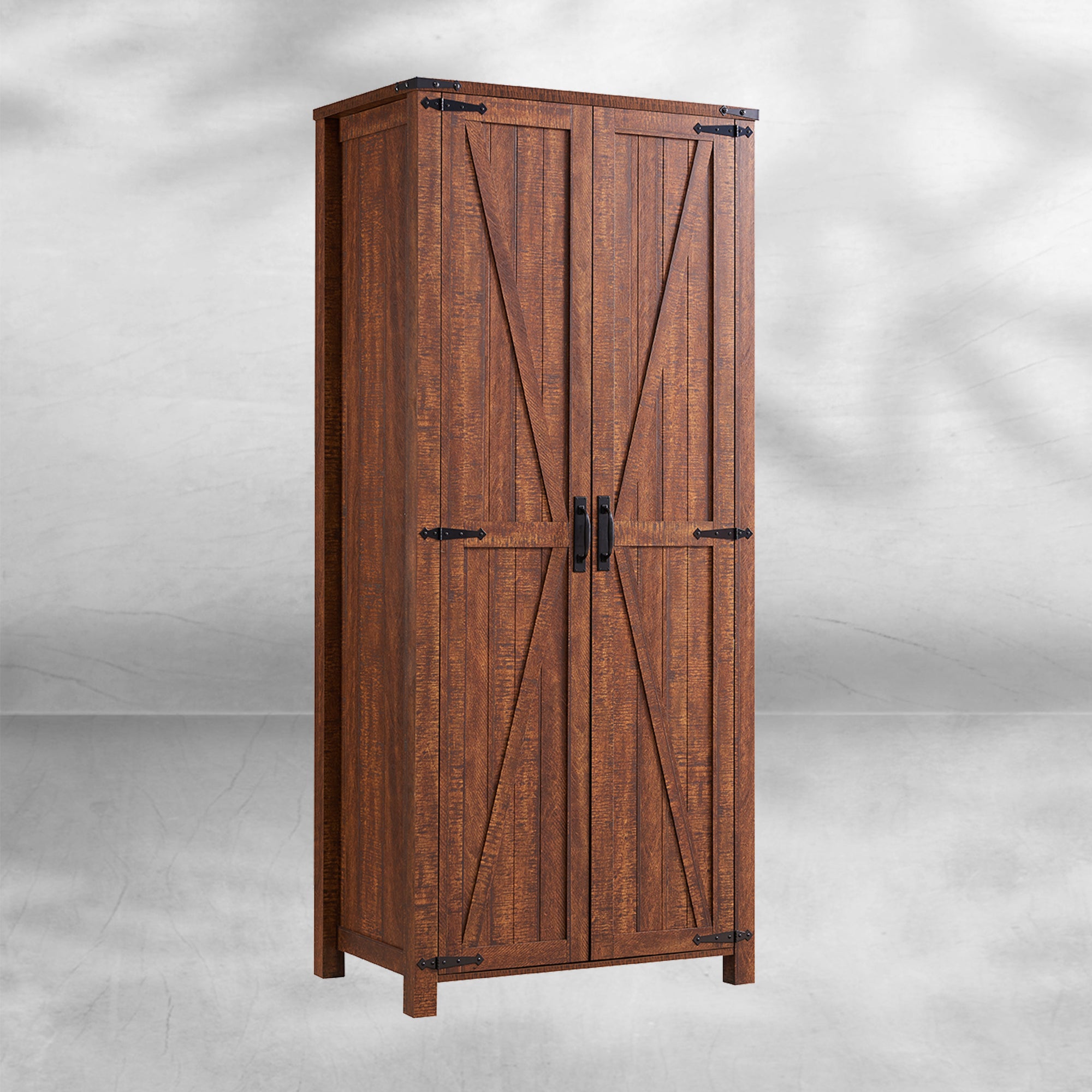 32" Farmhouse Armoire Adjustable Shelves Rustic Pantry with Barn Doors