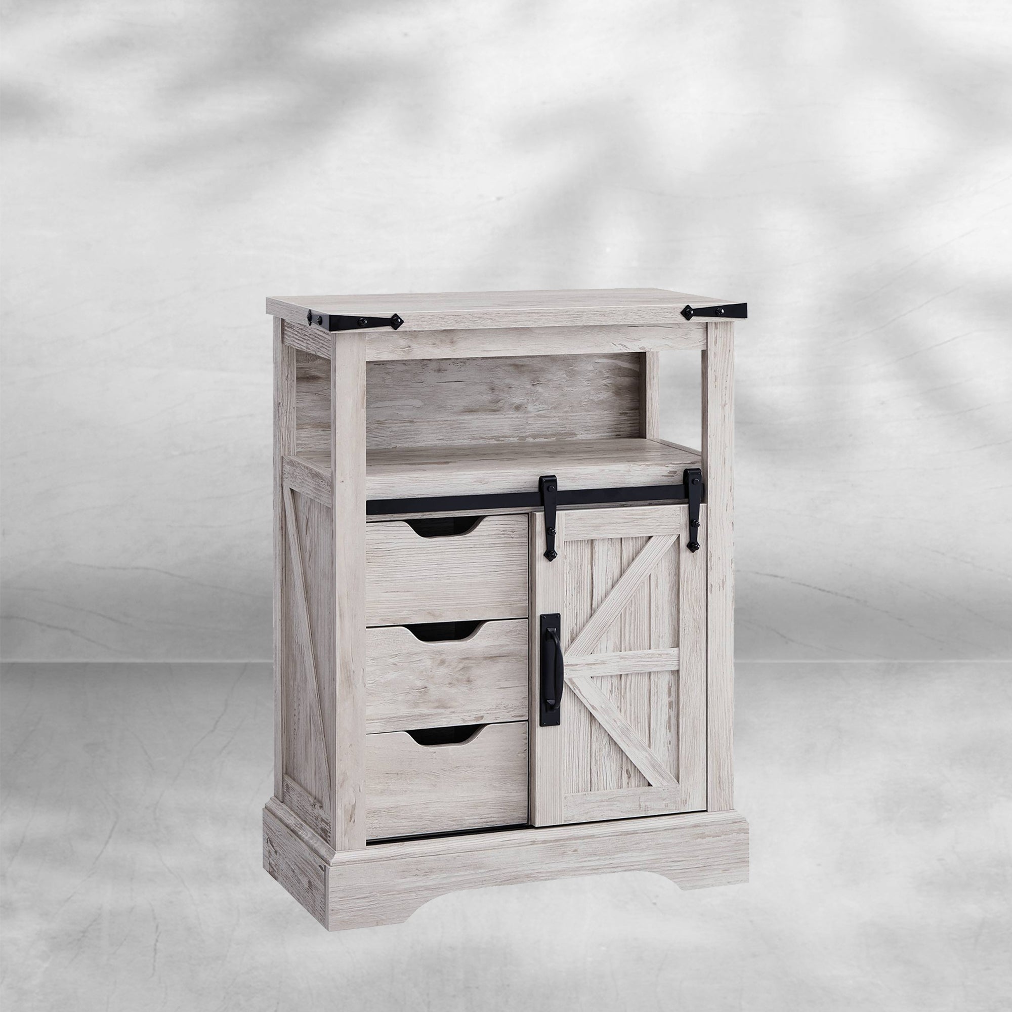 Farmhouse Bathroom Floor Cabinet with Sliding Barn Door & Drawers