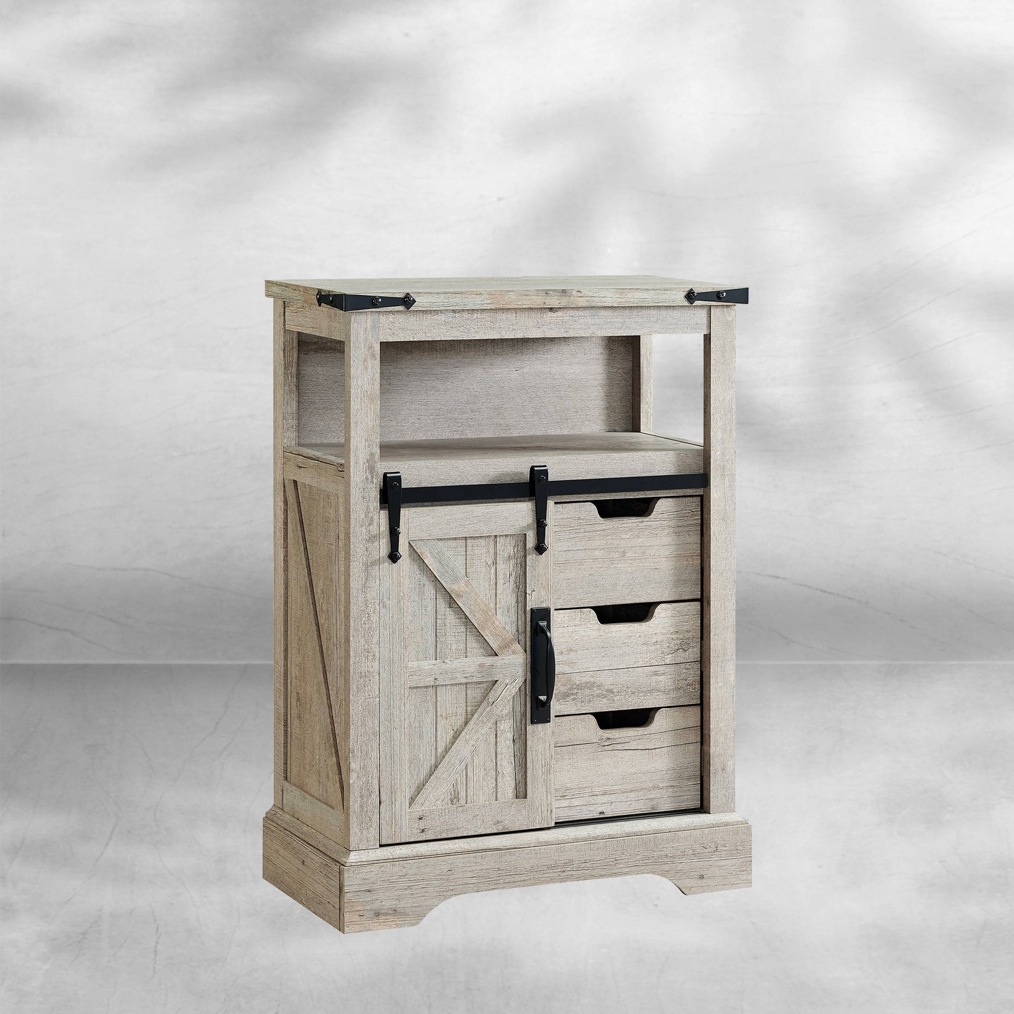 Farmhouse Bathroom Floor Cabinet with Sliding Barn Door & Drawers