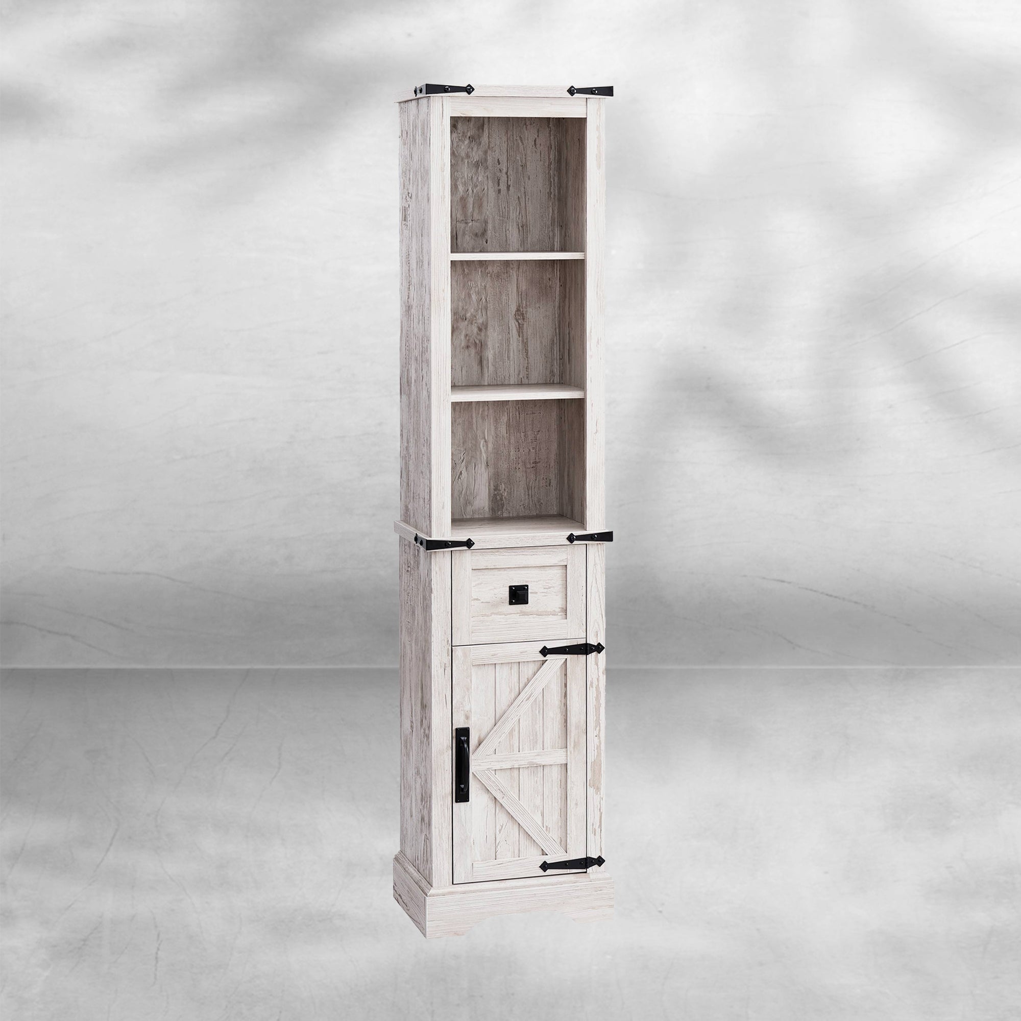 Farmhouse Bathroom Storage Cabinet with Adjustable Shelves and Drawer