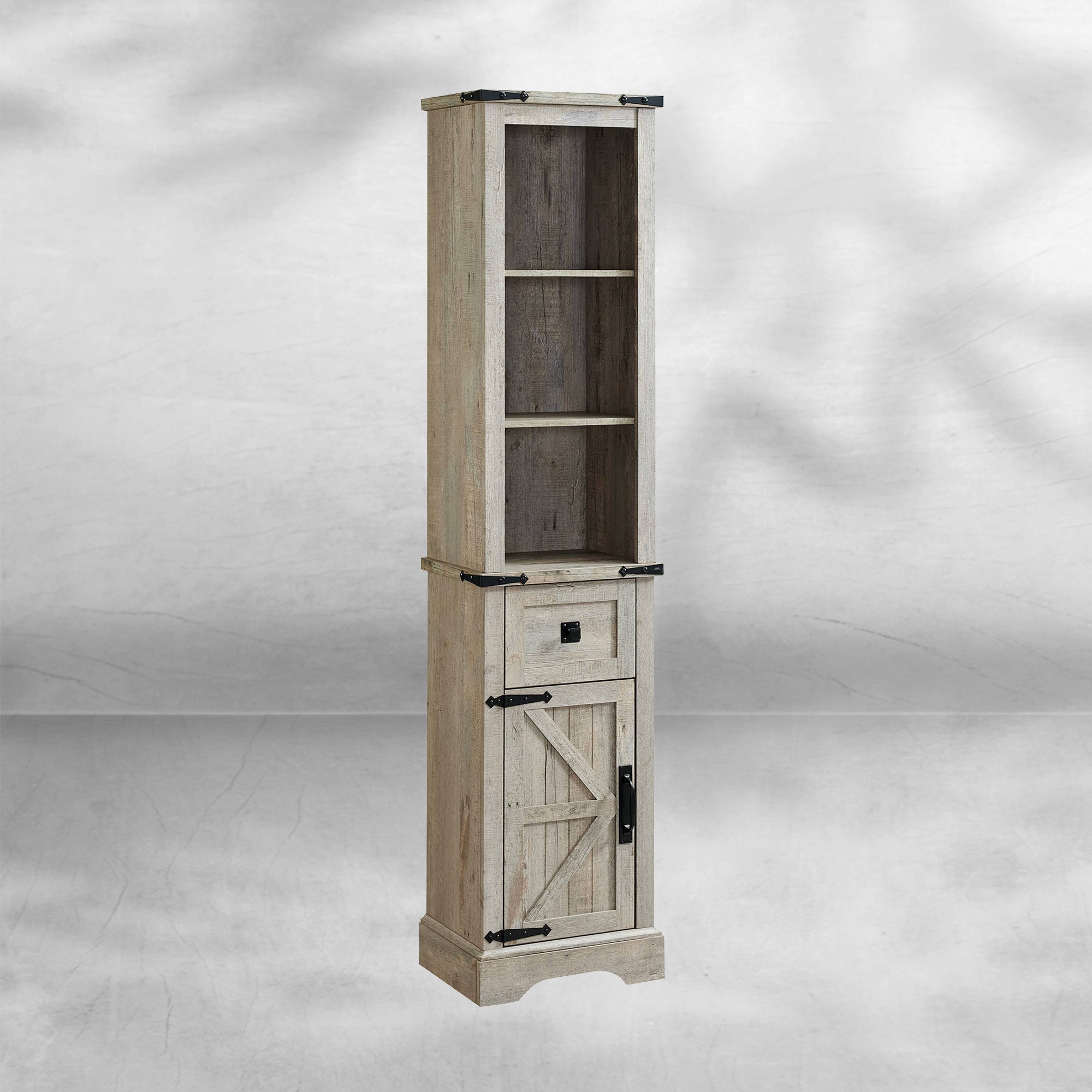 Farmhouse Bathroom Storage Cabinet with Adjustable Shelves and Drawer