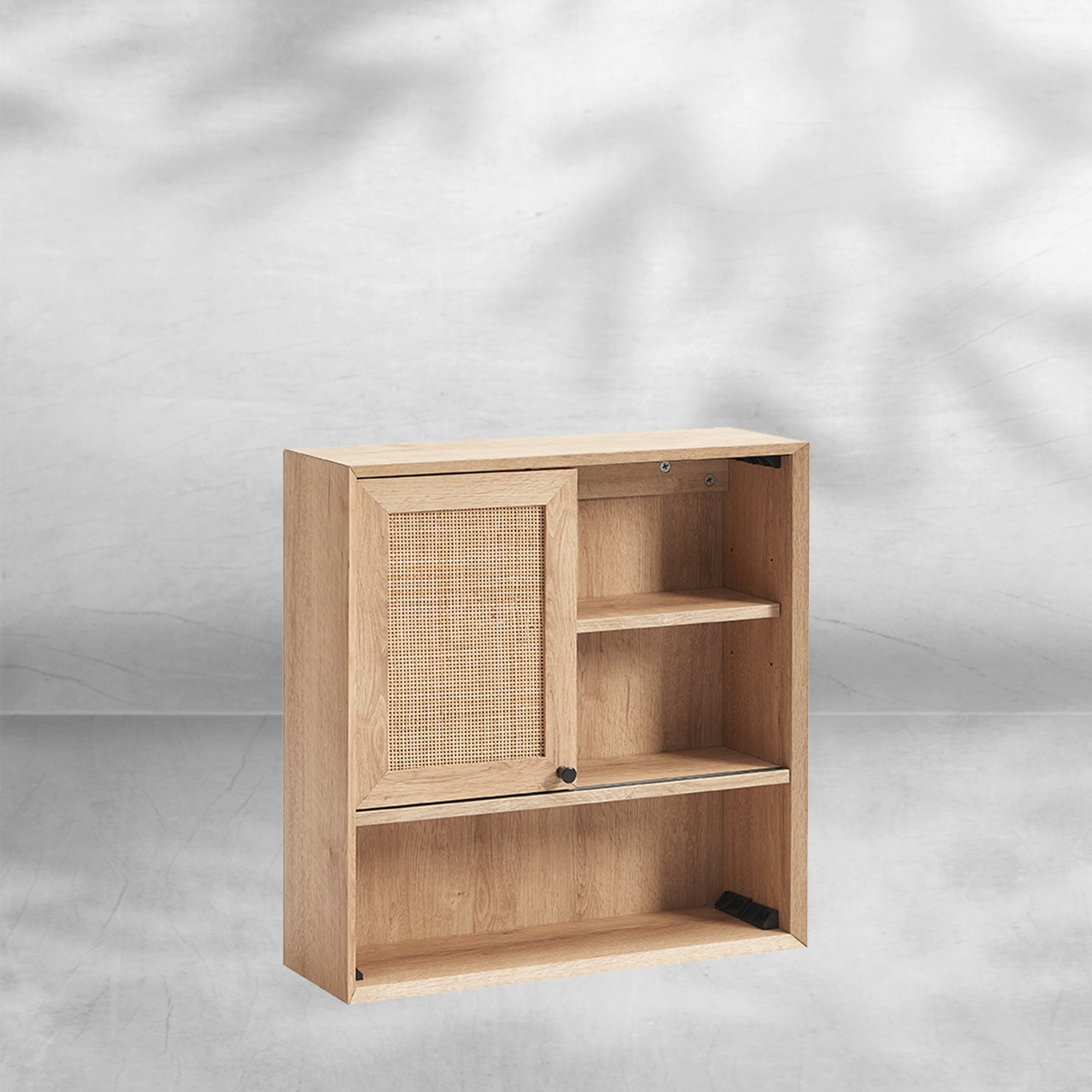 Hand-Woven Rattan Wall Storage Cabinet with Adjustable Shelves