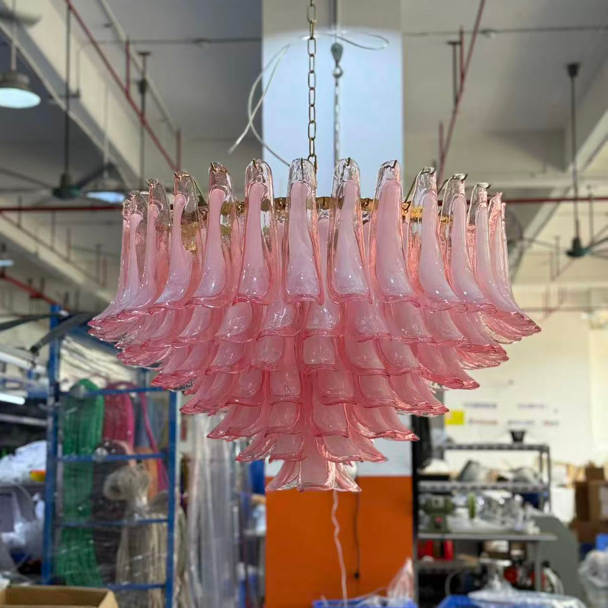 Gold & Pink Barcelona Murano Chandelier with 16 E14 Bulbs