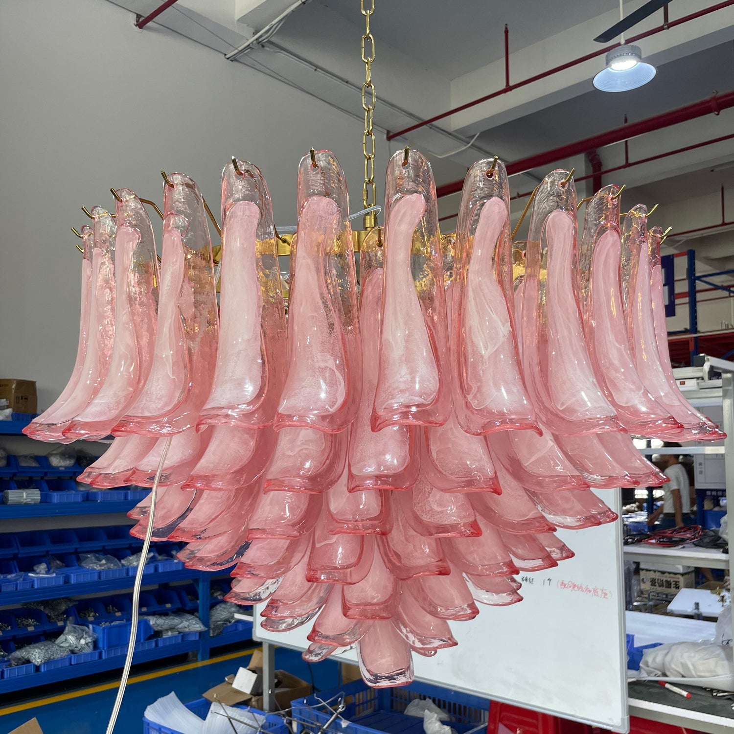 Gold & Pink Barcelona Murano Chandelier with 16 E14 Bulbs