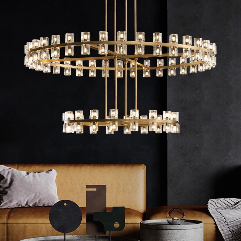 Beliy Crystal Shade Two-Tier Round Chandelier 60" chandeliers for dining room,chandeliers for stairways,chandeliers for foyer,chandeliers for bedrooms,chandeliers for kitchen,chandeliers for living room Rbrights