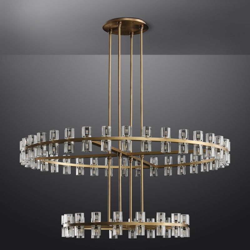 Beliy Crystal Shade Two-Tier Round Chandelier 60" chandeliers for dining room,chandeliers for stairways,chandeliers for foyer,chandeliers for bedrooms,chandeliers for kitchen,chandeliers for living room Rbrights