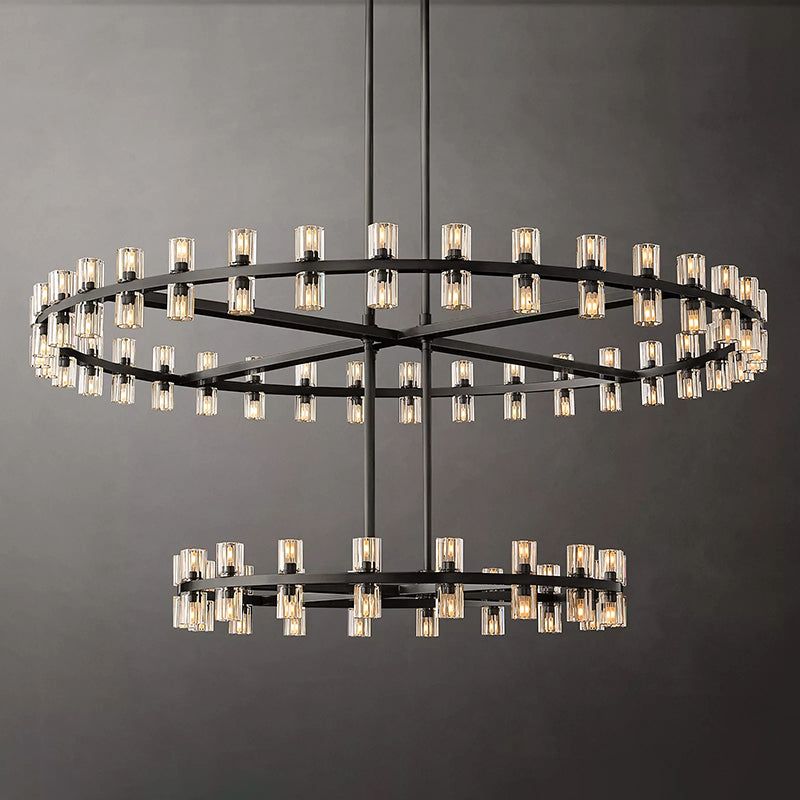 Beliy Crystal Shade Two-Tier Round Chandelier 60" chandeliers for dining room,chandeliers for stairways,chandeliers for foyer,chandeliers for bedrooms,chandeliers for kitchen,chandeliers for living room Rbrights Matte Black