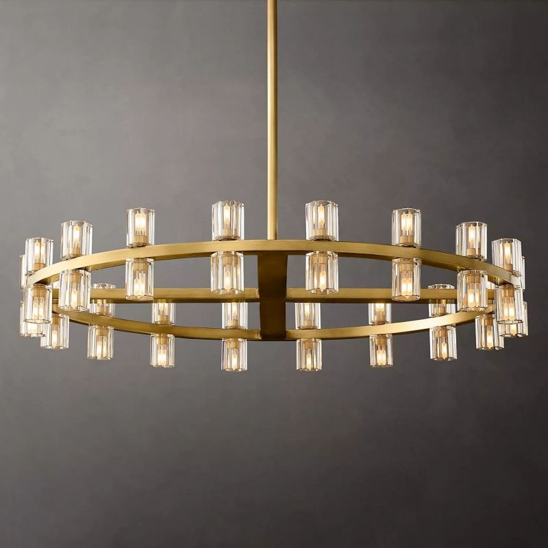 Beliy Crystal Shades Round Chandelier 36" chandeliers for dining room,chandeliers for stairways,chandeliers for foyer,chandeliers for bedrooms,chandeliers for kitchen,chandeliers for living room Rbrights Lacquered Brass