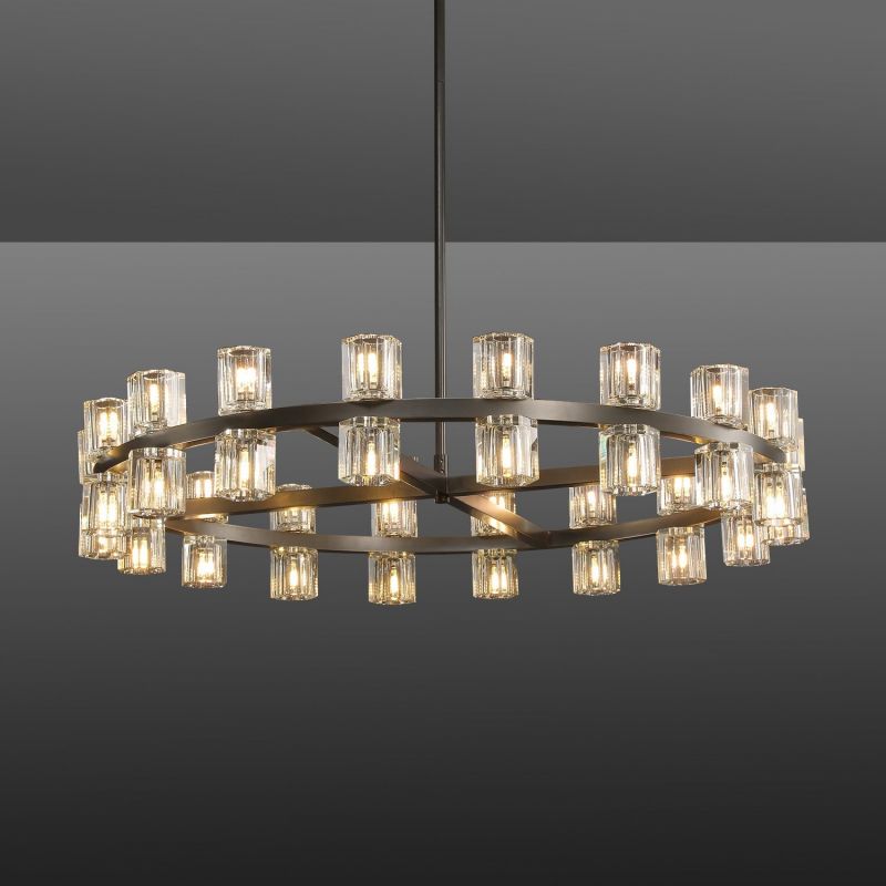 Beliy Crystal Shades Round Chandelier 36" chandeliers for dining room,chandeliers for stairways,chandeliers for foyer,chandeliers for bedrooms,chandeliers for kitchen,chandeliers for living room Rbrights Matte Black