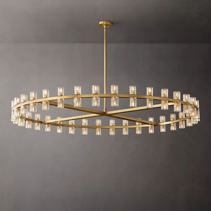 Beliy Crystal Shades Round Chandelier 60" chandeliers for dining room,chandeliers for stairways,chandeliers for foyer,chandeliers for bedrooms,chandeliers for kitchen,chandeliers for living room Rbrights Lacquered Brass