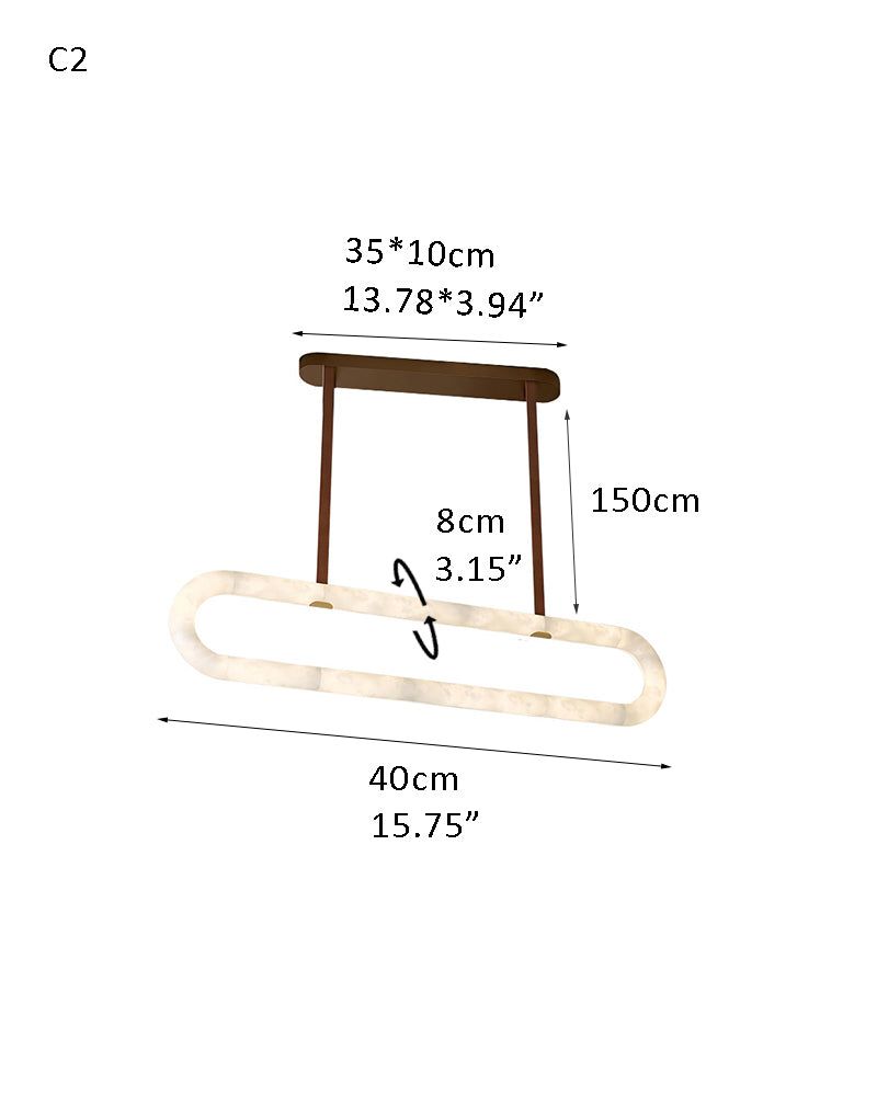Oval Alabaster LED Large Pendant lamp with adjustable leather, Dia 16/24"
