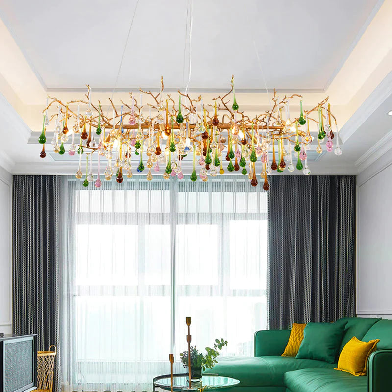 Modern Colorful Crystal Linear Branch Chandelier For Living Room