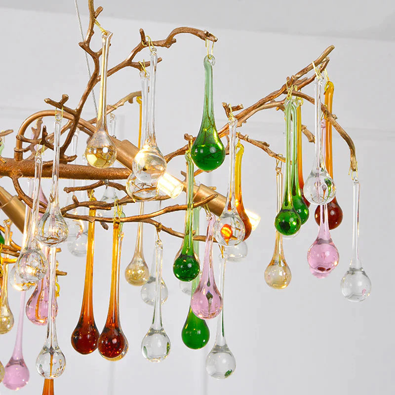 Modern Colorful Crystal Linear Branch Chandelier For Living Room