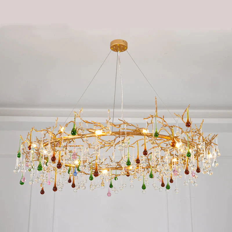 Modern Colorful Crystal Raindrop Branch Chandelier For Living Room