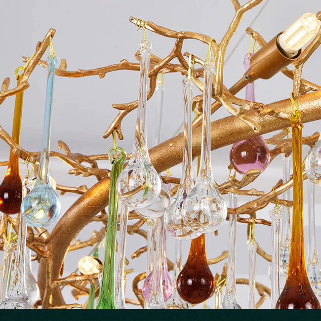 Modern Colorful Crystal Raindrop Branch Chandelier For Living Room