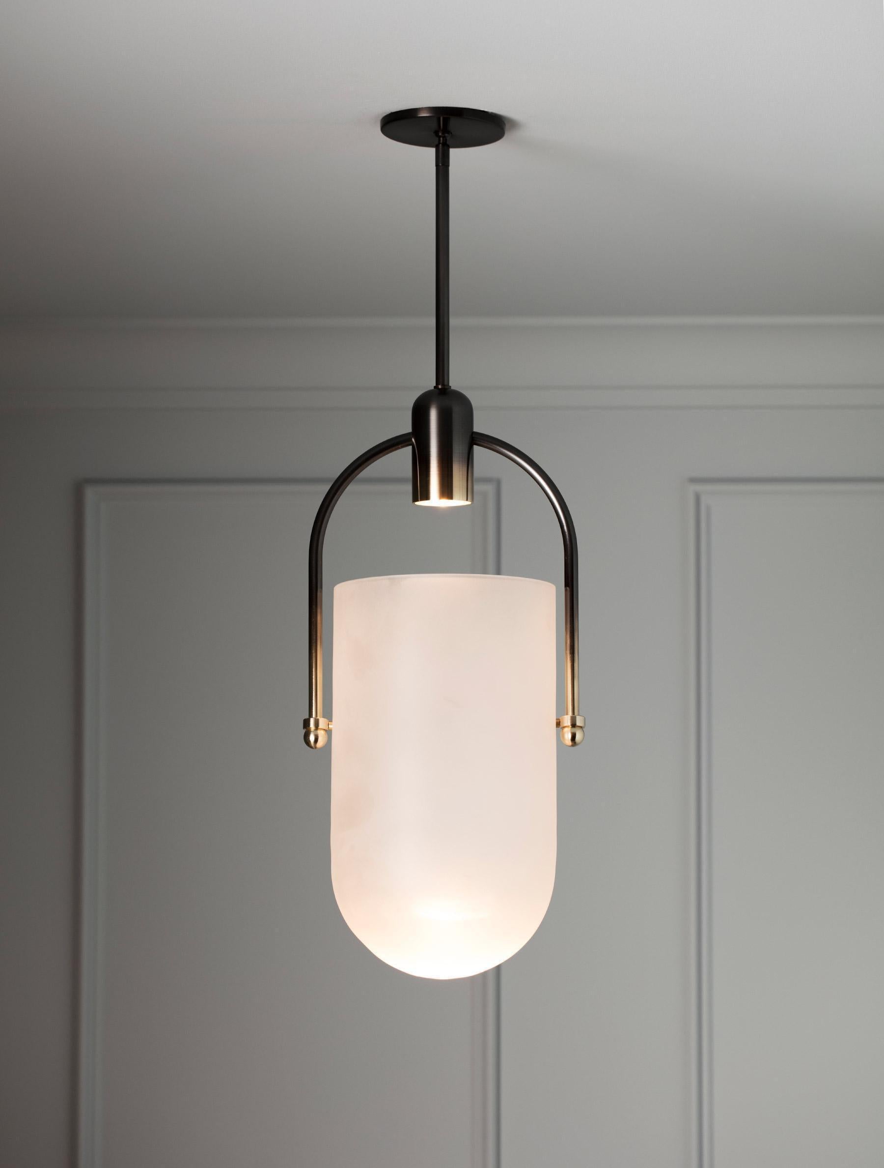 Alabaster Arc Well Pendant with Brass Socket and Glass Bell