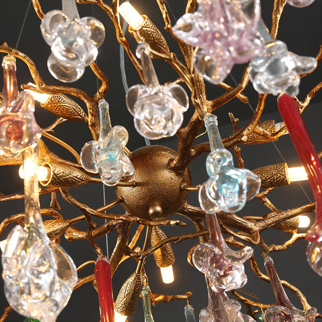 Modern Colored Glass Drop Round Branch Chandelier