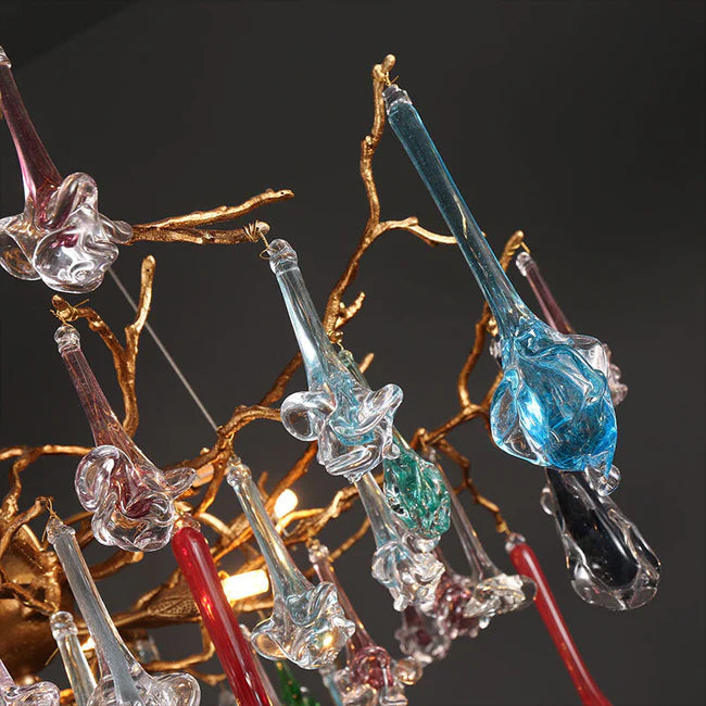 Modern Colored Glass Drop Round Branch Chandelier