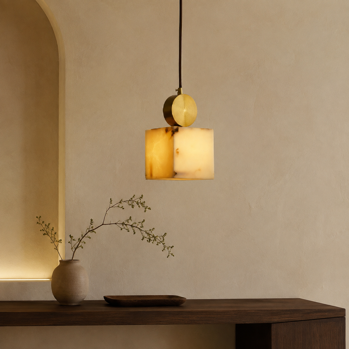 Lunessa  Bedroom Pendant Light  Spanish Alabaster Mid-Century Modern