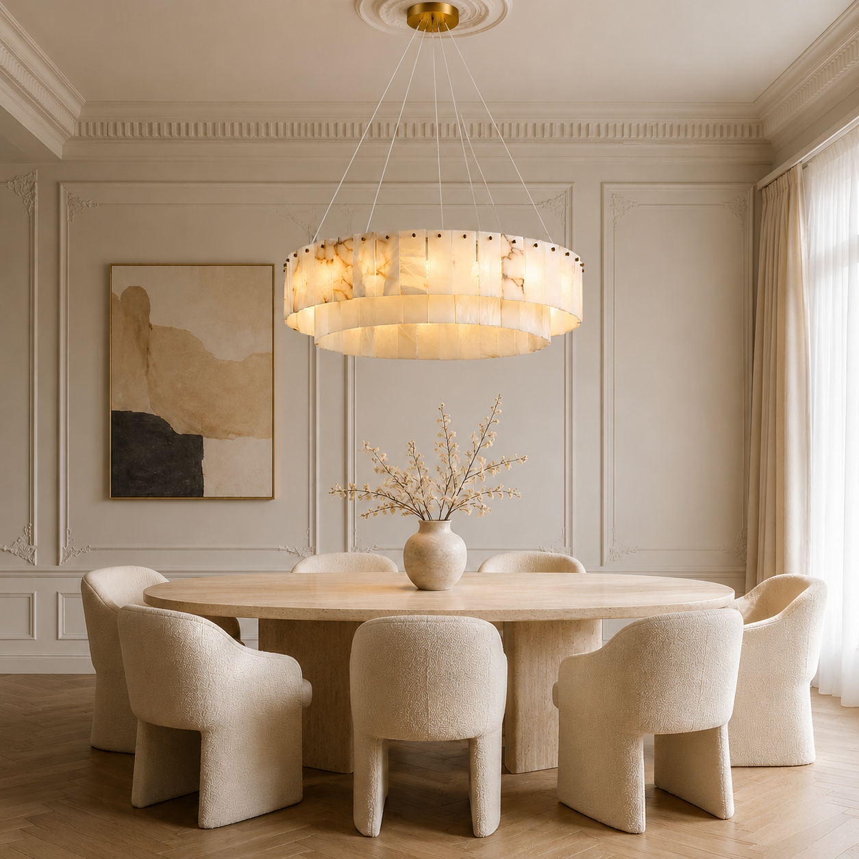 Solenne  Dining Room Chandelier  Spanish Alabaster Tiered Style
