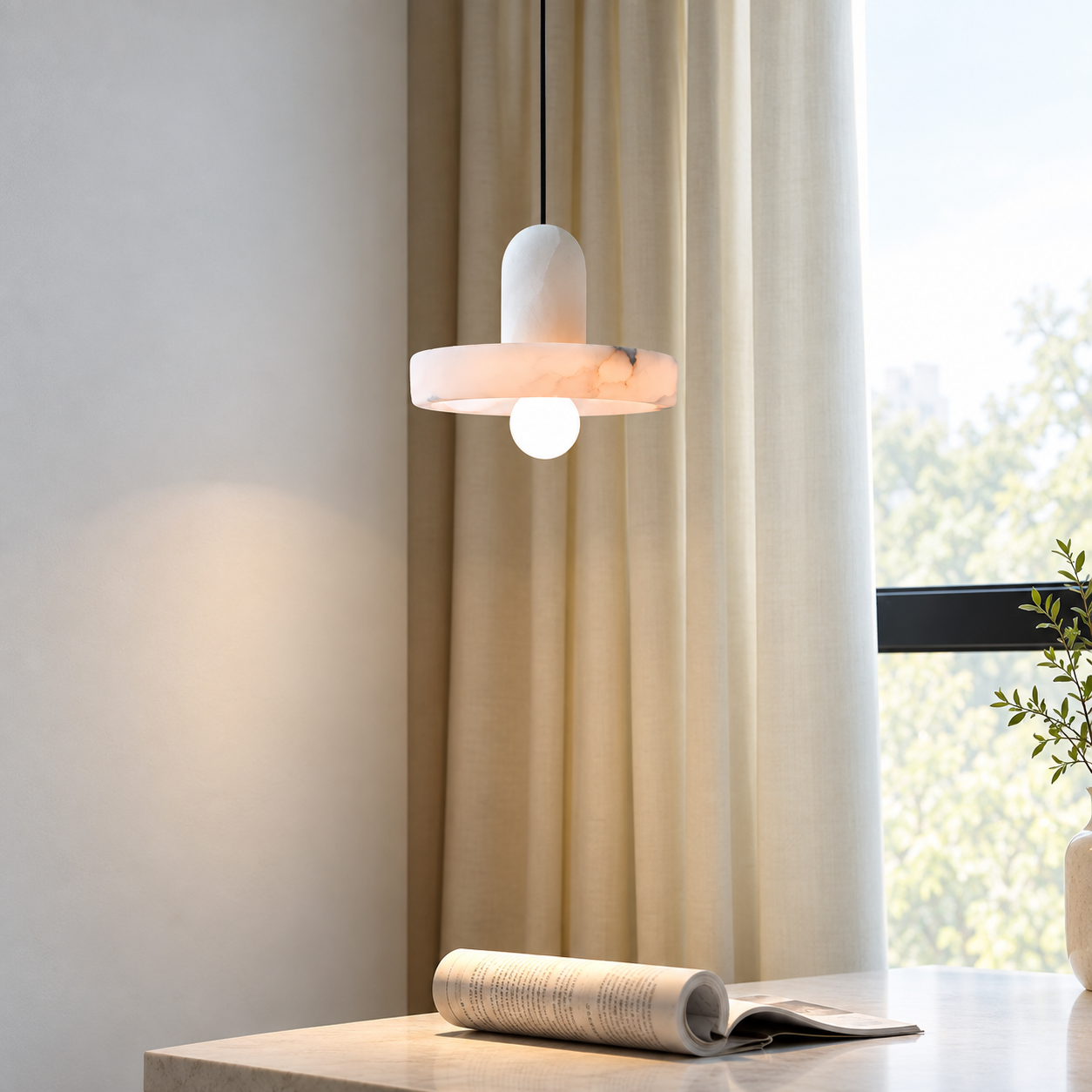 Discora  Bedroom Pendant Light  Alabaster Disc Minimalist