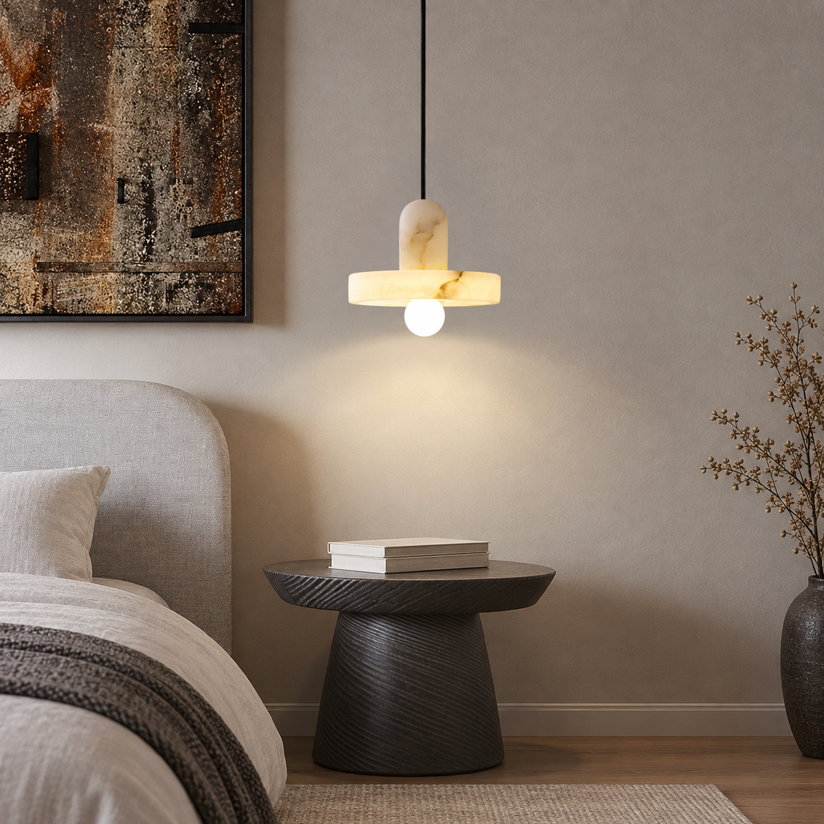 Discora  Bedroom Pendant Light  Alabaster Disc Minimalist